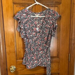 Max Studio Floral Ruffle Sleeve Wrap Blouse